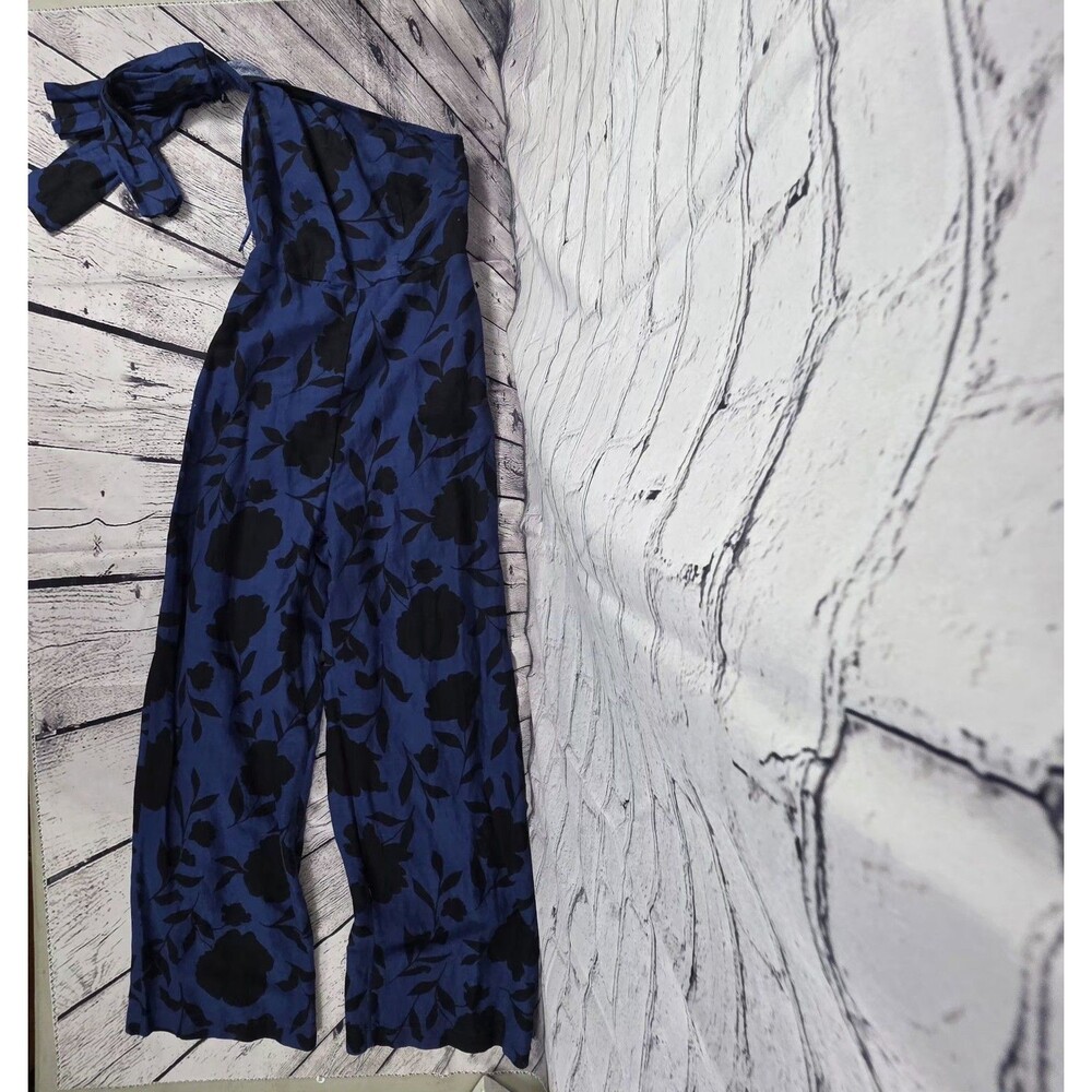 Kate Spade Women's Sz 2 Linen Blend Floral Jumpsuit Dress - Blue/Black NWT